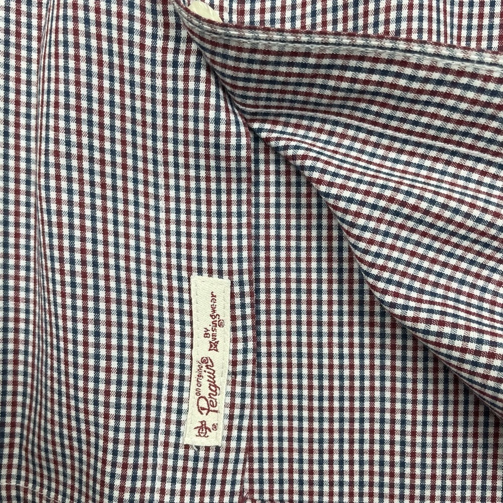 Mens long sleeve red, white, blue small plaid button down by Penguin size large - Picture 4 of 6